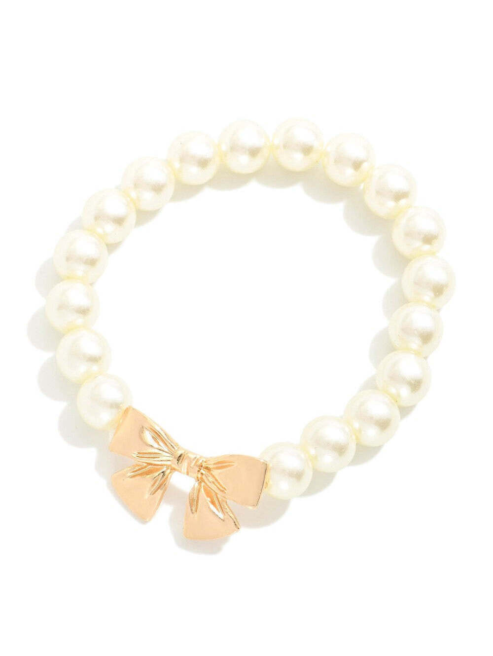 Pearl Beaded Stretch Bracelet Gold Bow